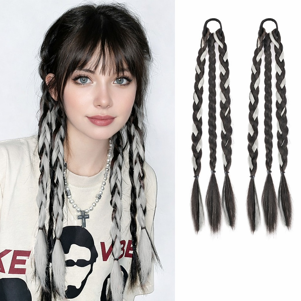 Elegant Curly Braided Ponytail Extensions – Stylish Long Braids for Women & Girls(One pair)